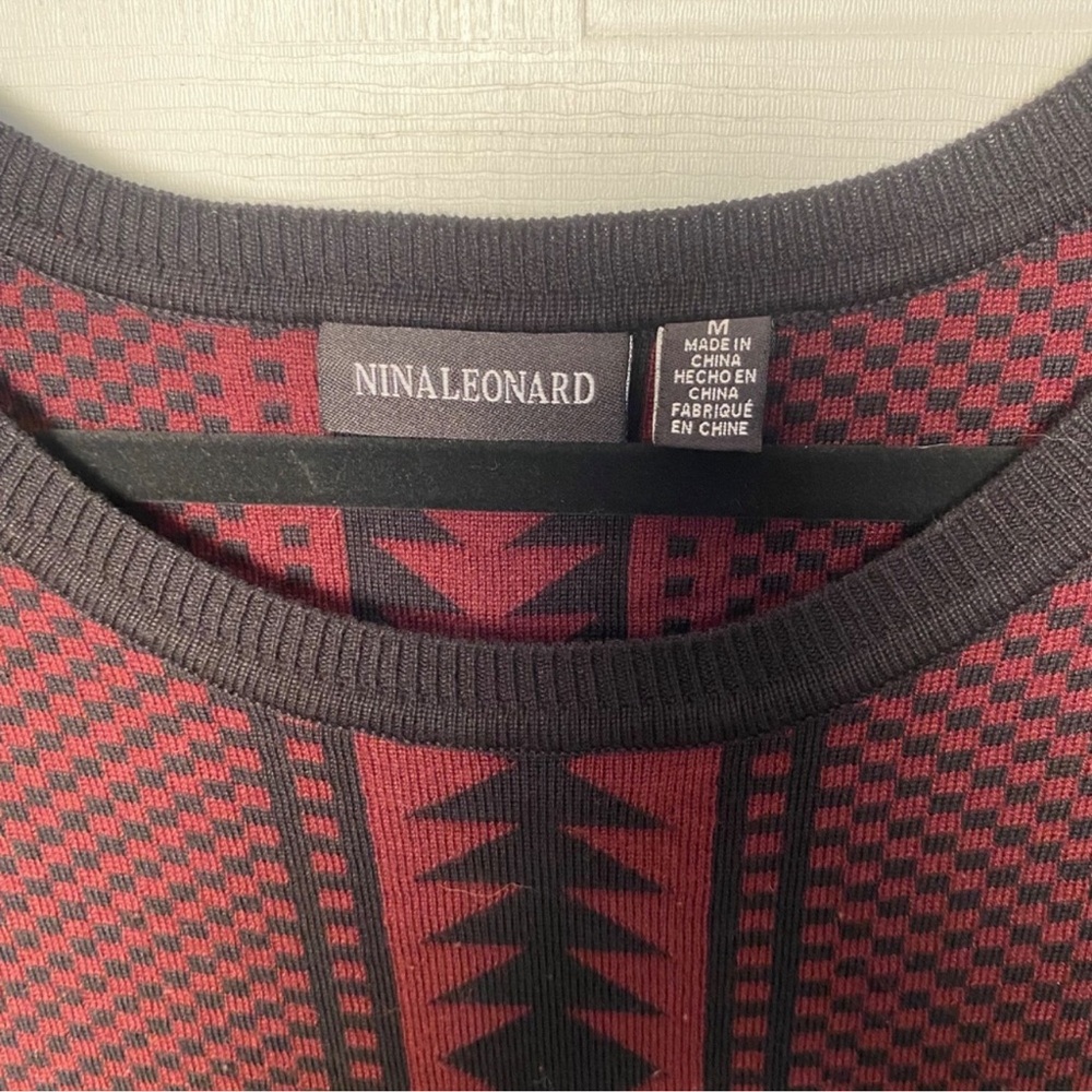 Nina Leonard Red and Black Geometric Midi Dress - Picture 2 of 7